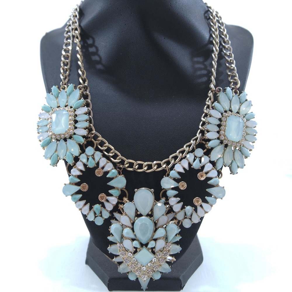 Costume Jewelry Teal Chunky Statement Necklace